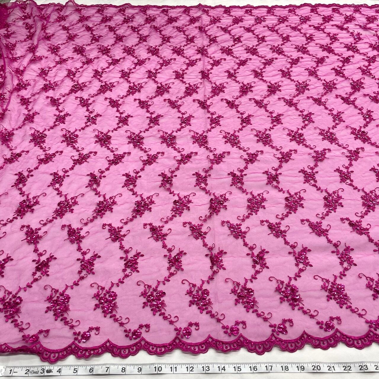 1 Yard Purple Beaded Bridal Evening Couture Quinceanera Dance Lace Fabric, 52 Inches Wide